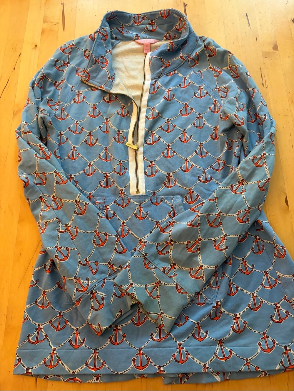 Lilly Pulitzer Blue Nautical Anchor Quarter-Zip Pullover
